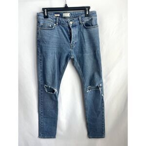 Topman Jeans Distressed Size 30S Vintage Medium Wash Blue Stretch Skinny
